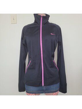 Nike Black &amp; Hot Pink Embroidered Spellout Stripe Track Jacket (L)
